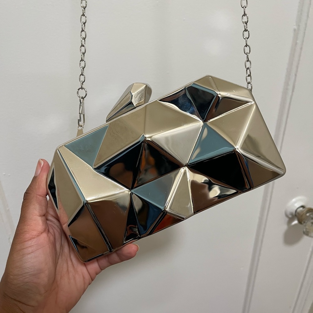 Chrome/Silver Abstract Structured Crossbody Purse… - image 1